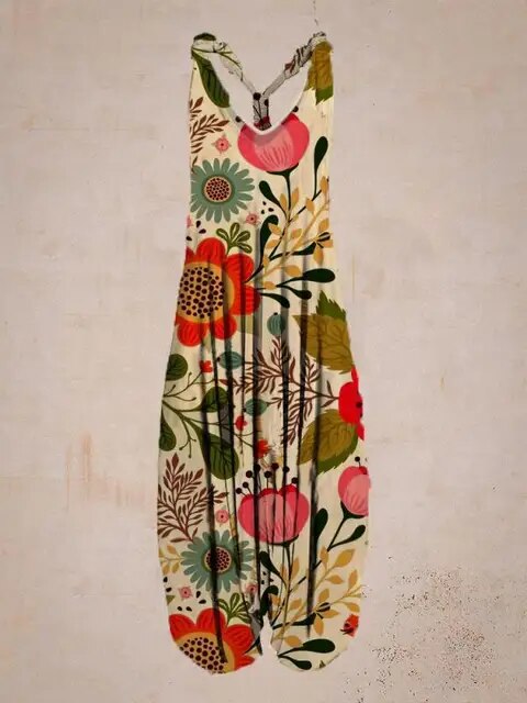 Damen Jumpsuit – Harem Style – Boho Print – Halterneck – Lockere Passform – Lang