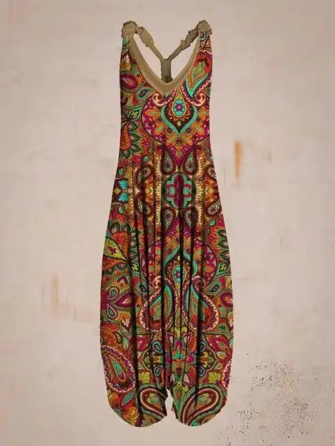 Damen Jumpsuit – Harem Style – Boho Print – Halterneck – Lockere Passform – Lang