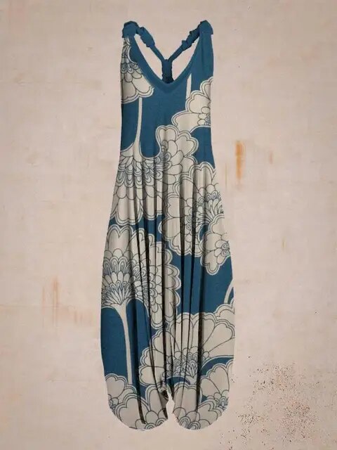 Damen Jumpsuit – Harem Style – Boho Print – Halterneck – Lockere Passform – Lang
