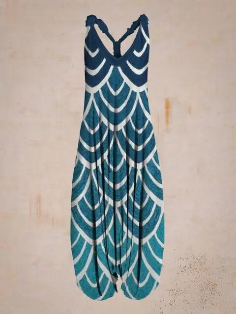 Damen Jumpsuit – Harem Style – Boho Print – Halterneck – Lockere Passform – Lang