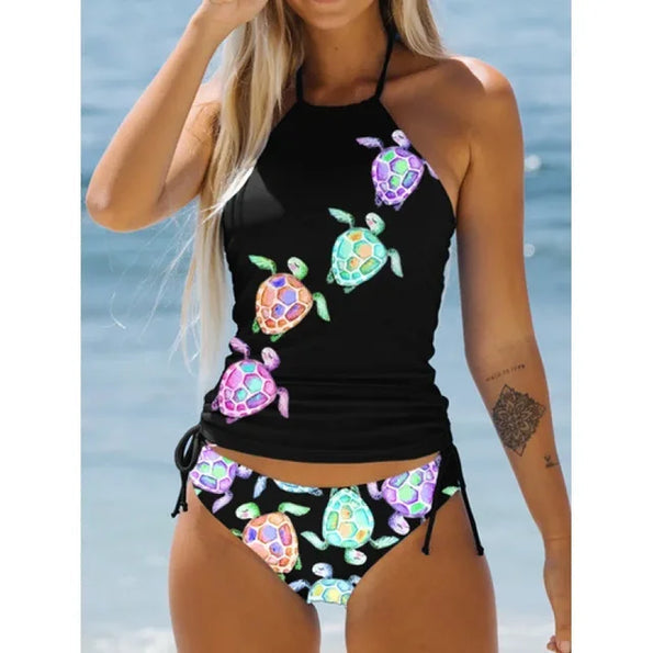 Damen Bikini-Set – Halterneck Top – Atmungsaktive Qualität – Verstellbare Ruched-Hose