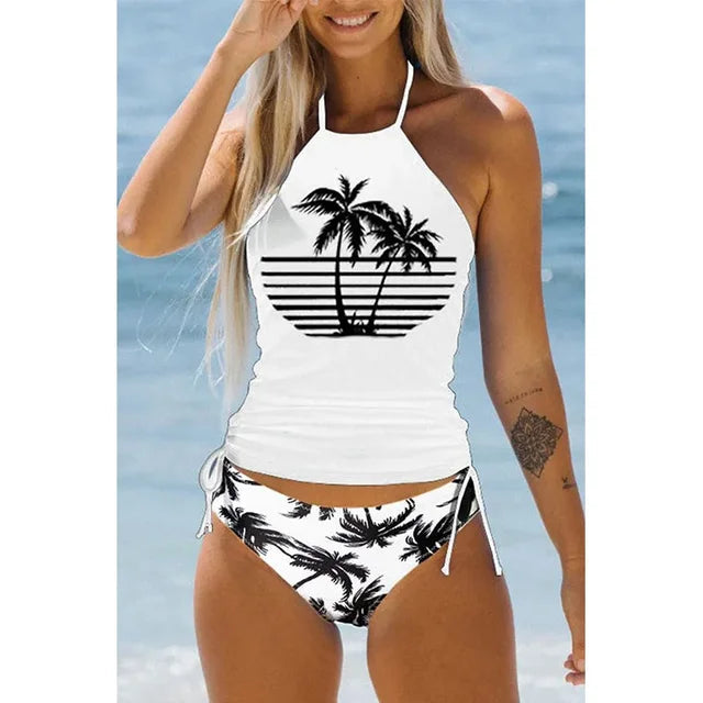 Damen Bikini-Set – Halterneck Top – Atmungsaktive Qualität – Verstellbare Ruched-Hose