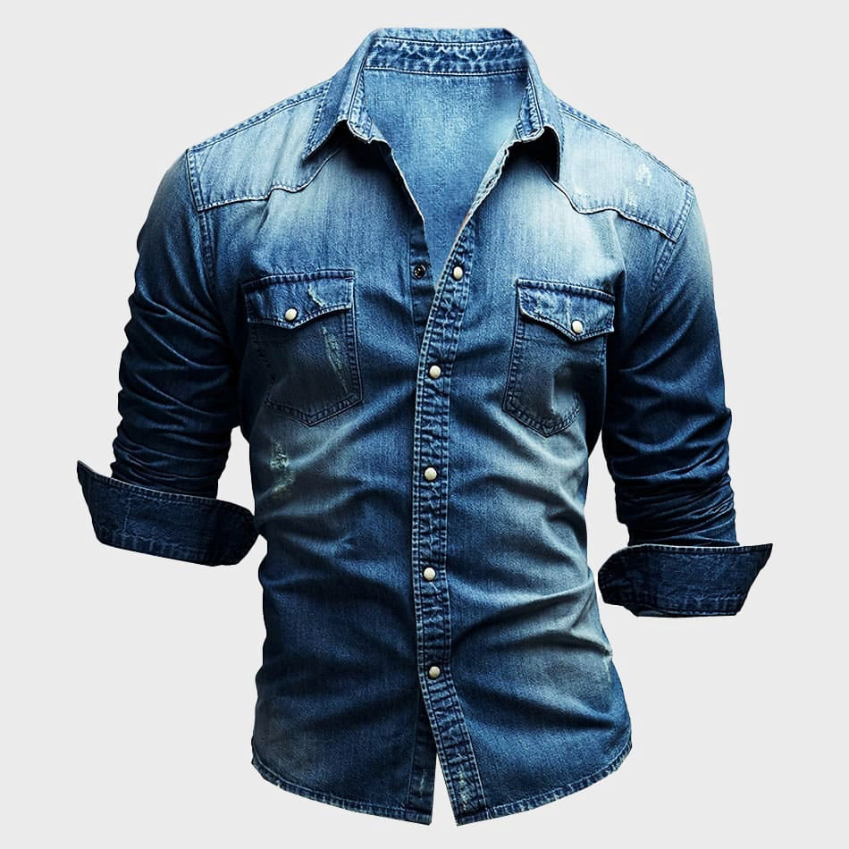 Herren Jeanshemd – Slim Fit – Knopfleiste – Brusttaschen – Atmungsaktives Gewebe