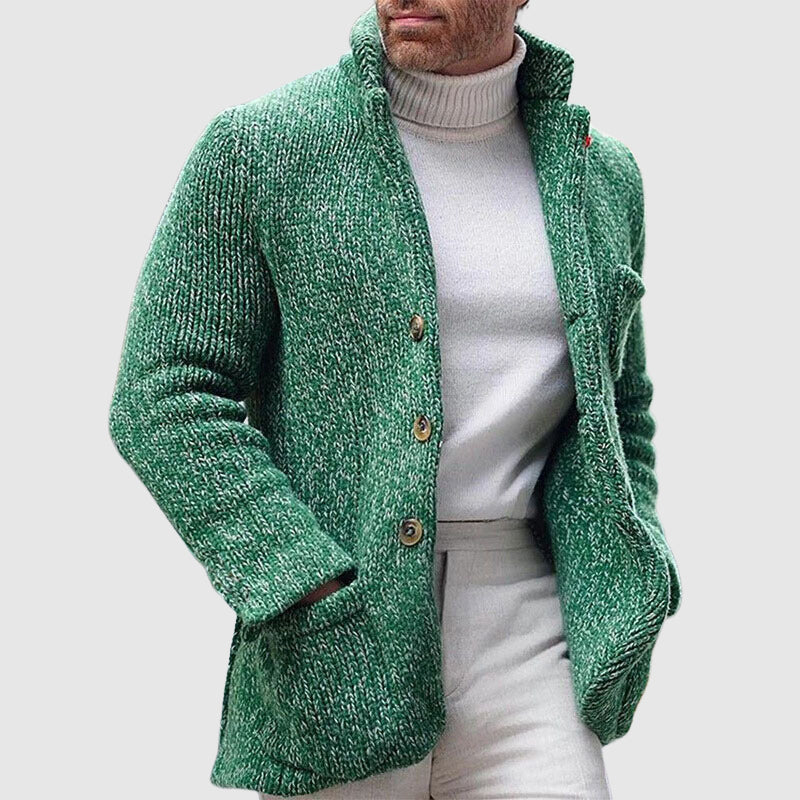 Herren Strickcardigan – Lockerer Schnitt – Weiche Grobstrickstruktur – Stehkragen