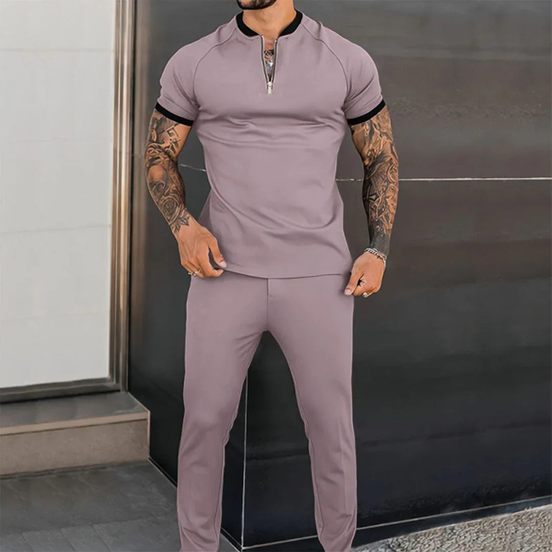 Herren Kurzarmshirt – Slim Fit – Atmungsaktives Material – Zip-Kragen – Raglanärmel
