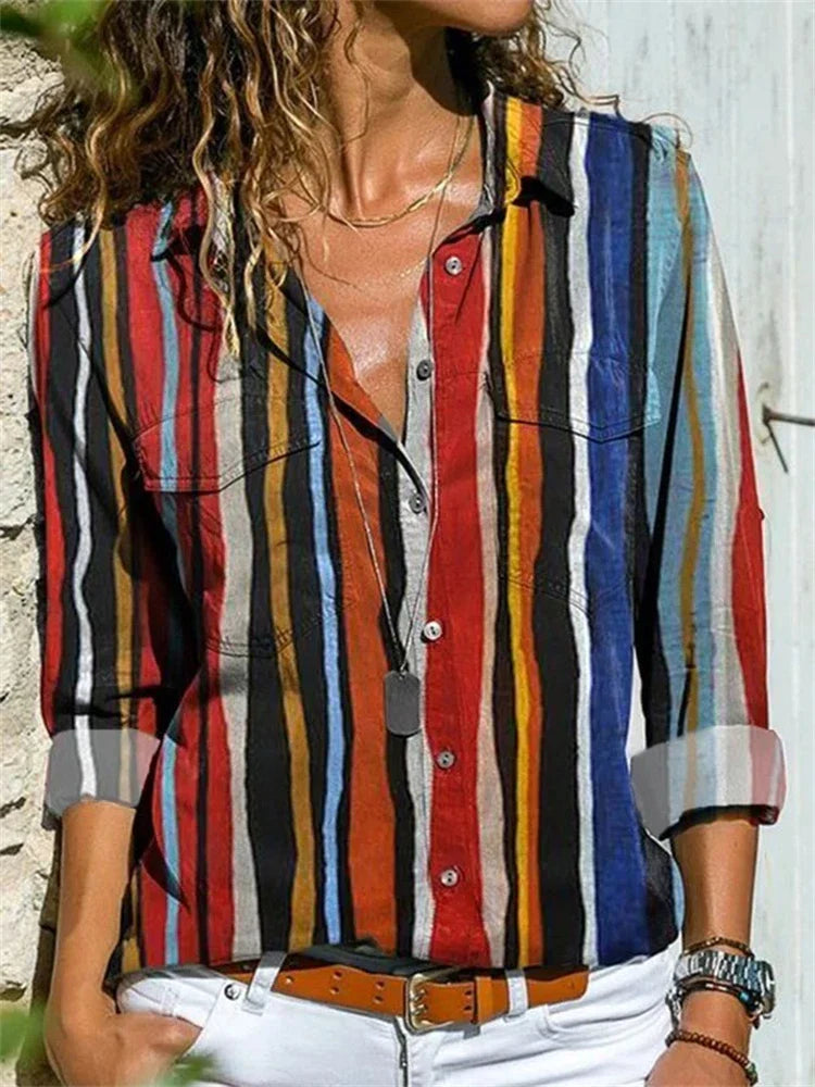 Damen Bluse – Lockerer Schnitt – Atmungsaktive Mischung – Knopfleiste – 3/4-Ärmel