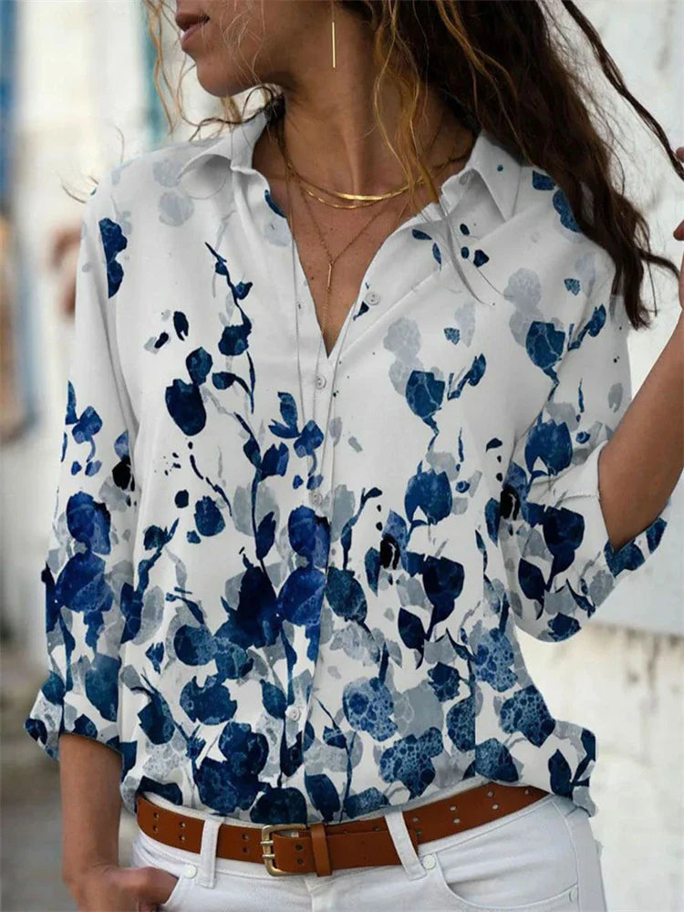 Damen Bluse – Lockerer Schnitt – Atmungsaktive Mischung – Knopfleiste – 3/4-Ärmel