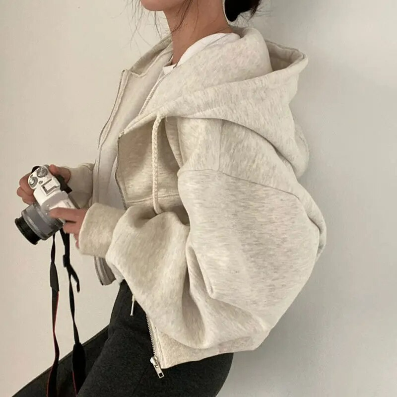 Damen Kapuzenjacke – Oversized Fit – Weiches Fleece – Reißverschluss – Rippbündchen