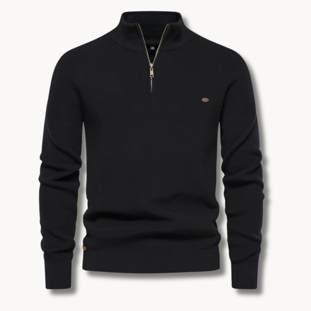Herrenpullover – Klassische Passform – Weiches Strick – Halbzipp mit Stehkragen