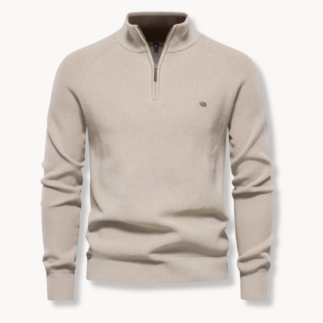 Herrenpullover – Klassische Passform – Weiches Strick – Halbzipp mit Stehkragen