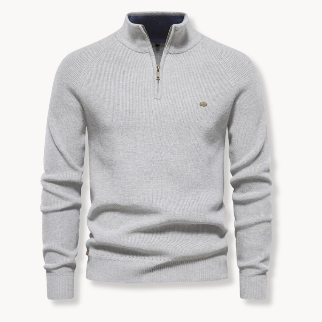 Herrenpullover – Klassische Passform – Weiches Strick – Halbzipp mit Stehkragen