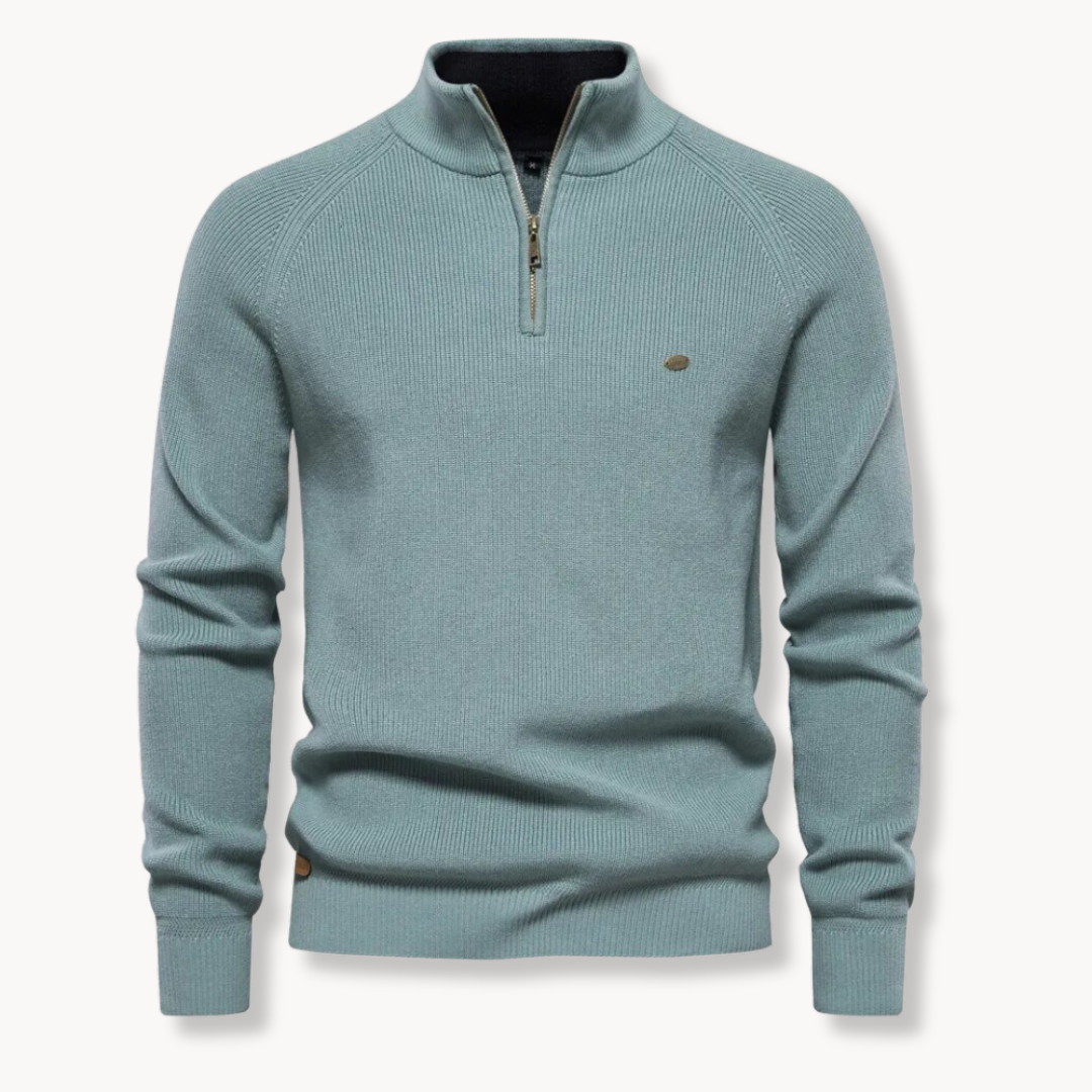 Herrenpullover – Klassische Passform – Weiches Strick – Halbzipp mit Stehkragen