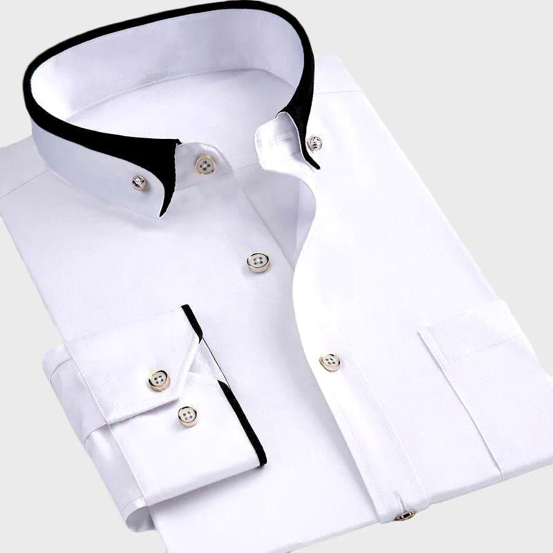 Herren Businesshemd – Tailored Fit – Atmungsaktive Mischung – Kontrastkragen & Manschetten – Glänzende Knöpfe