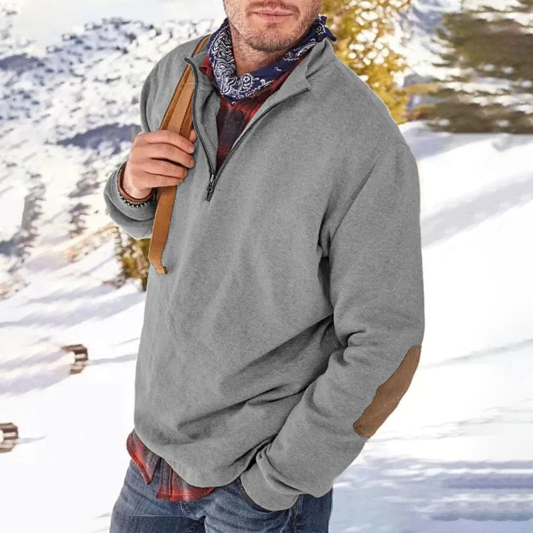 Herren Pullover – Relaxed Fit – Half-Zip – Soft Knit – Ellbogenpatches