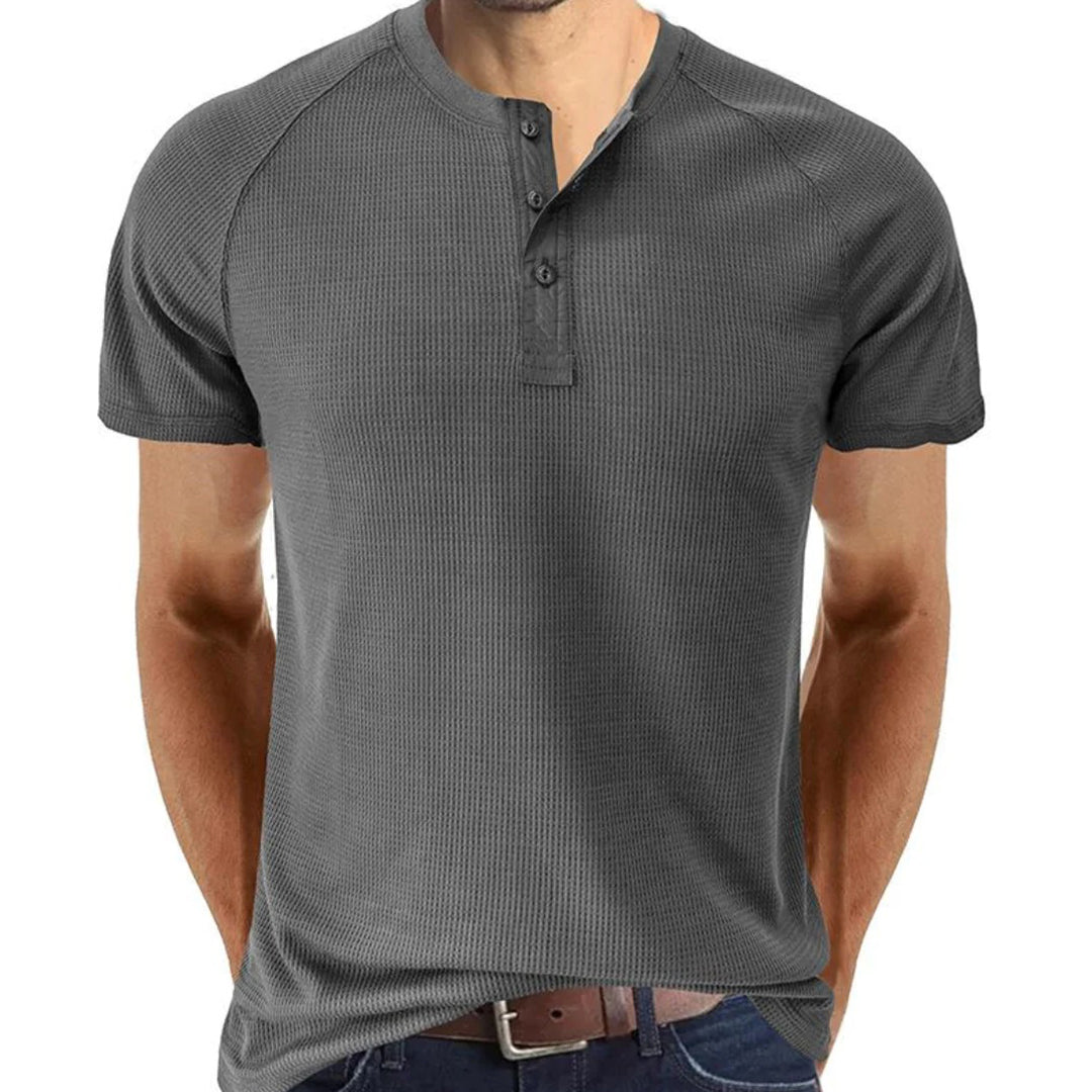 Herren Henley Shirt – Slim Fit – Soft Knit – Kurzarm – Atmungsaktiv Freizeit
