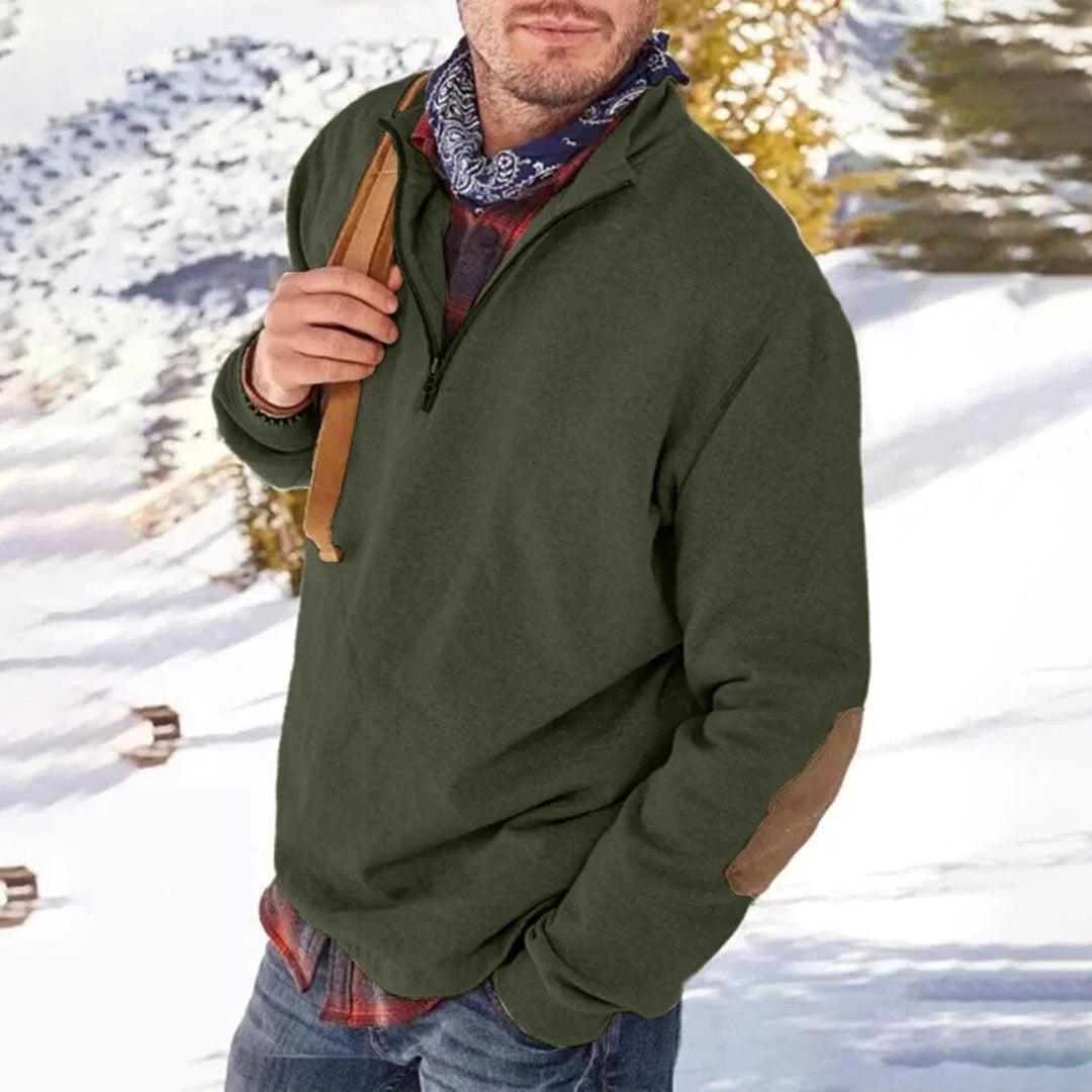 Herren Pullover – Relaxed Fit – Half-Zip – Soft Knit – Ellbogenpatches