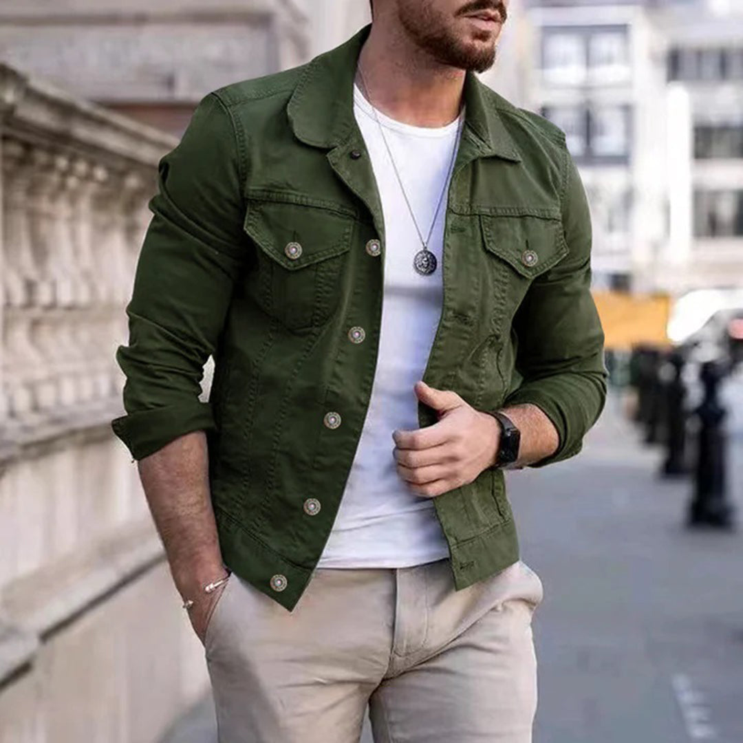 Herren Freizeitjacke – Slim Fit – Atmungsaktives Material – Knopfleiste – Brusttaschen