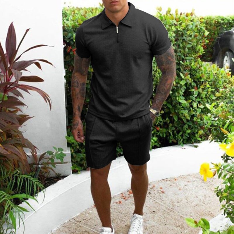 Herren Polo-Set – Regular Fit – Atmungsaktives Material – Reißverschlusskragen – Freizeit