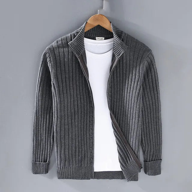 Herren Strickjacke – Regular Fit – Weicher Rippstrick – Mit Reißverschluss