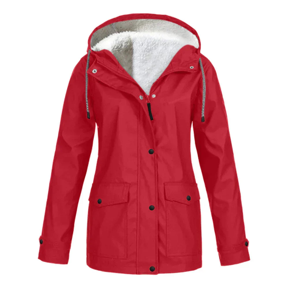 Damen Regenjacke – Wasserabweisend – Fleecegefüttert – Lockerer Schnitt – Kapuze
