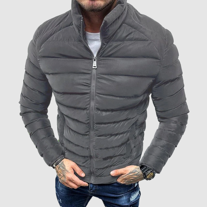 Herren Pufferjacke – Fitted Schnitt – Stehkragen – Zipper – Gestepptes Design