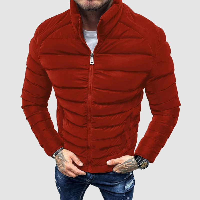 Herren Pufferjacke – Fitted Schnitt – Stehkragen – Zipper – Gestepptes Design