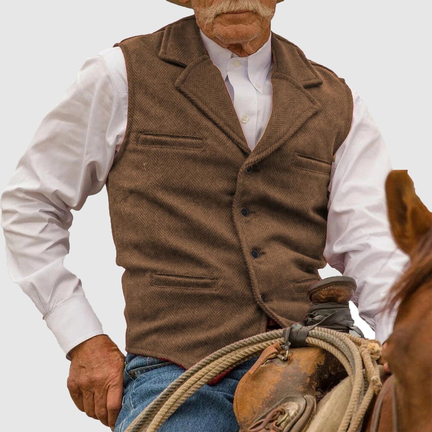 Herren Weste – Tailored Fit – Hahnentritt Muster – Knopfverschluss mit Revers