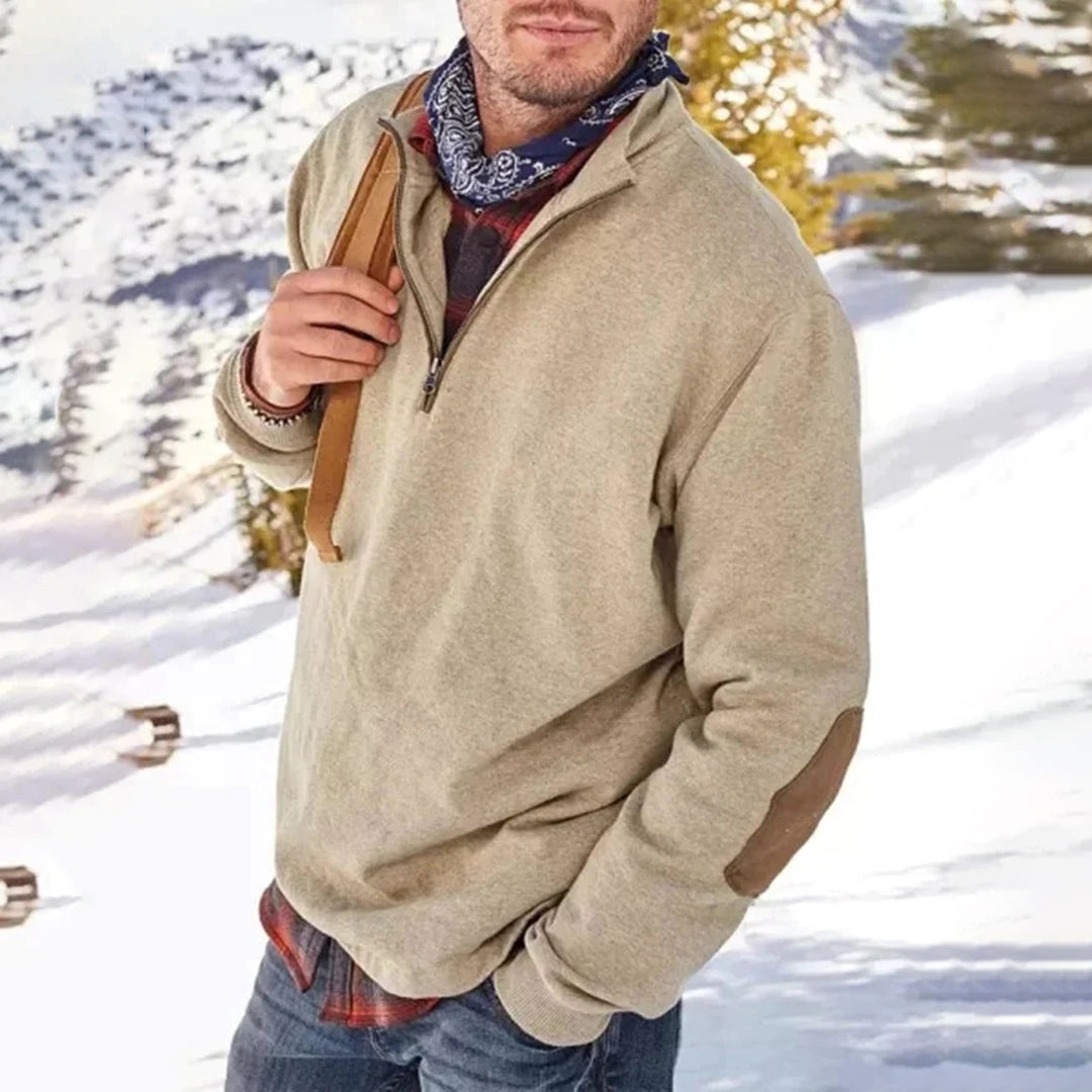 Herren Pullover – Relaxed Fit – Half-Zip – Soft Knit – Ellbogenpatches