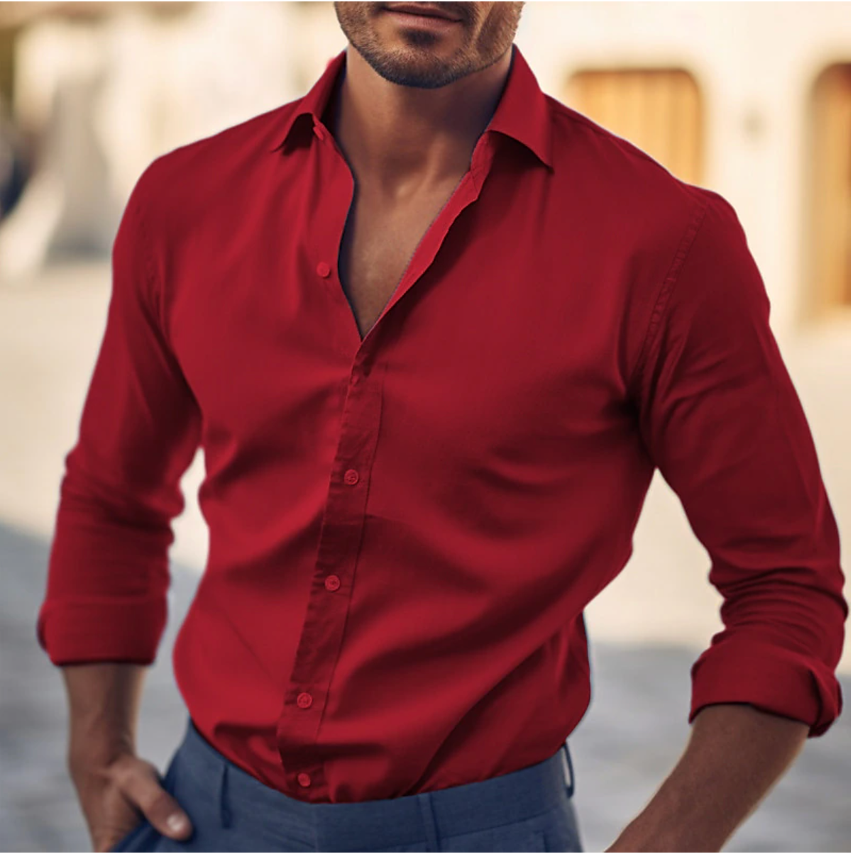 Herren Hemd – Slim Fit – Atmungsaktiver Stoff – Langarm – Button-Down-Kragen