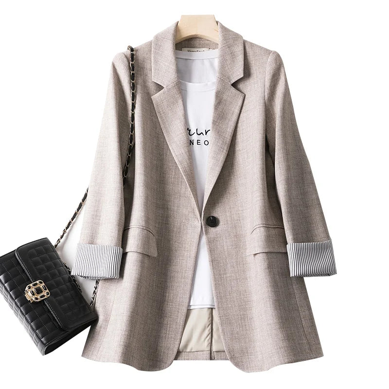 Damen Blazer – Lockerer Schnitt – Atmungsaktives Gewebe – Ein-Knopf Design