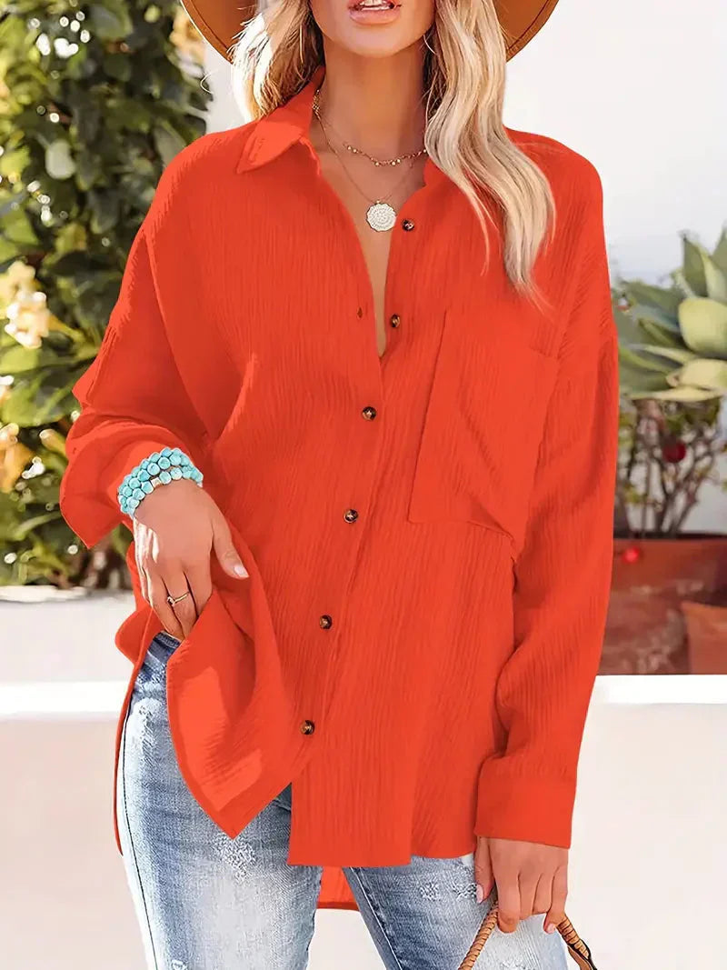 Damen Bluse – Lockerer Schnitt – Atmungsaktive Struktur – Knopfleiste Freizeitlook