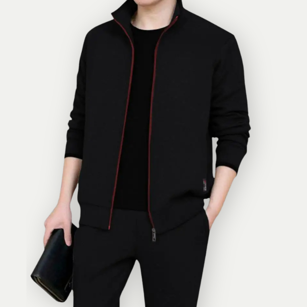 Herren Zip-Up Jacke – Slim Fit – Hoher Kragen – Atmungsaktive Mischung – Rippbündchen