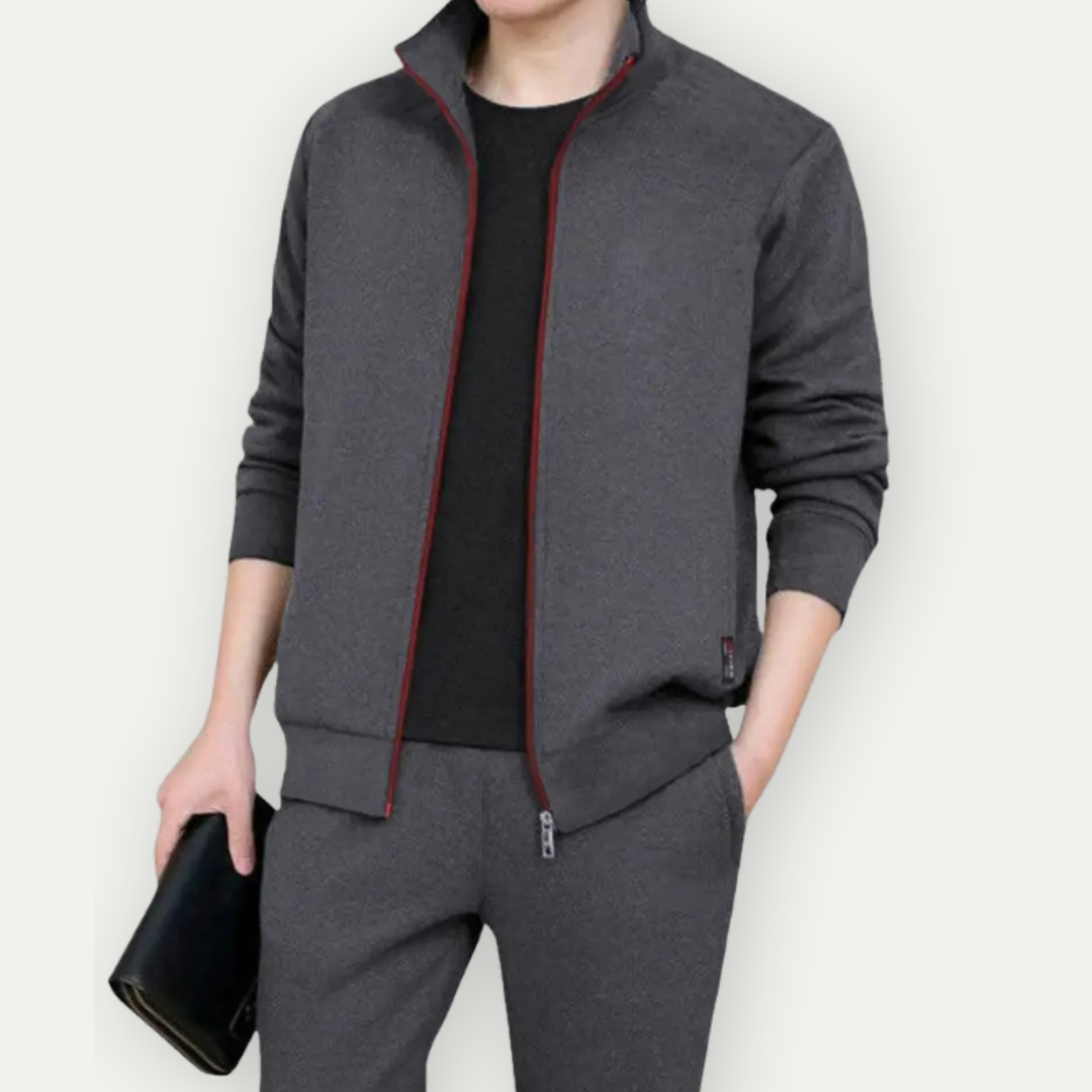 Herren Zip-Up Jacke – Slim Fit – Hoher Kragen – Atmungsaktive Mischung – Rippbündchen