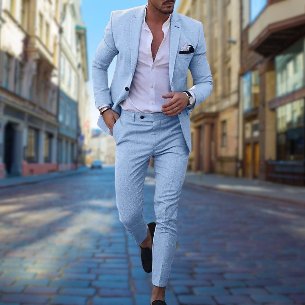 Herren Anzug – Slim Fit – Atmungsaktives Gewebe – Einreiher mit Notch-Revers