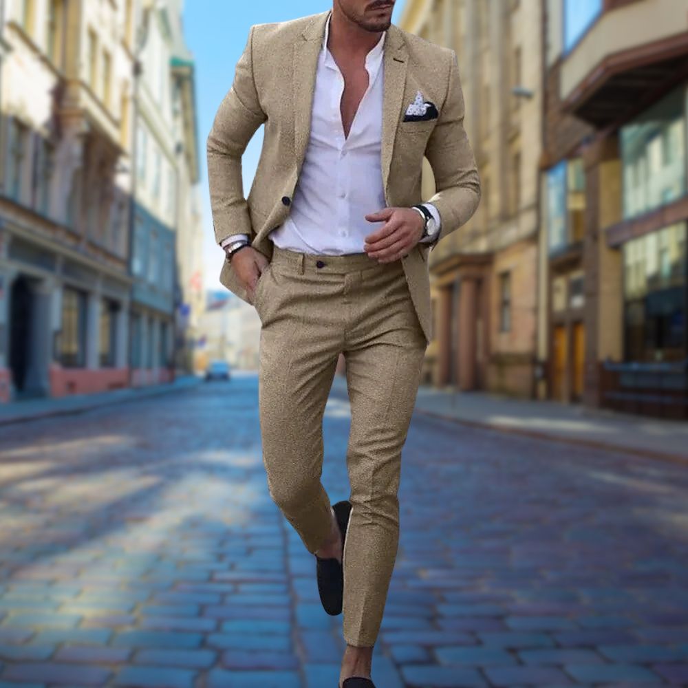 Herren Anzug – Slim Fit – Atmungsaktives Gewebe – Einreiher mit Notch-Revers