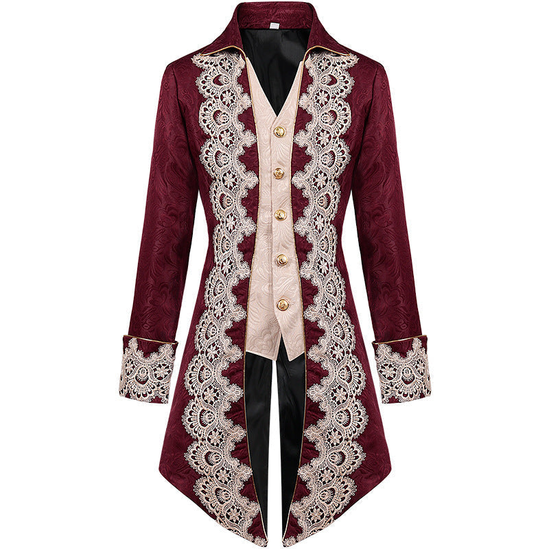 Herren Mantel – Mittelalter Stil – Strukturierter Schnitt – Goldknöpfe & Spitze
