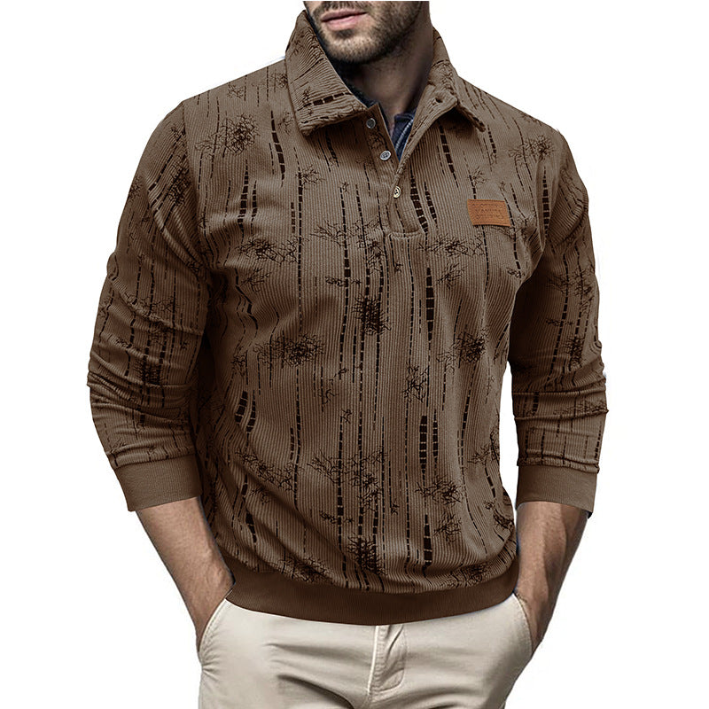 Herren Pullover – Lockerer Schnitt – Strukturiertes Rippstrick – Kragen mit Knopfleiste