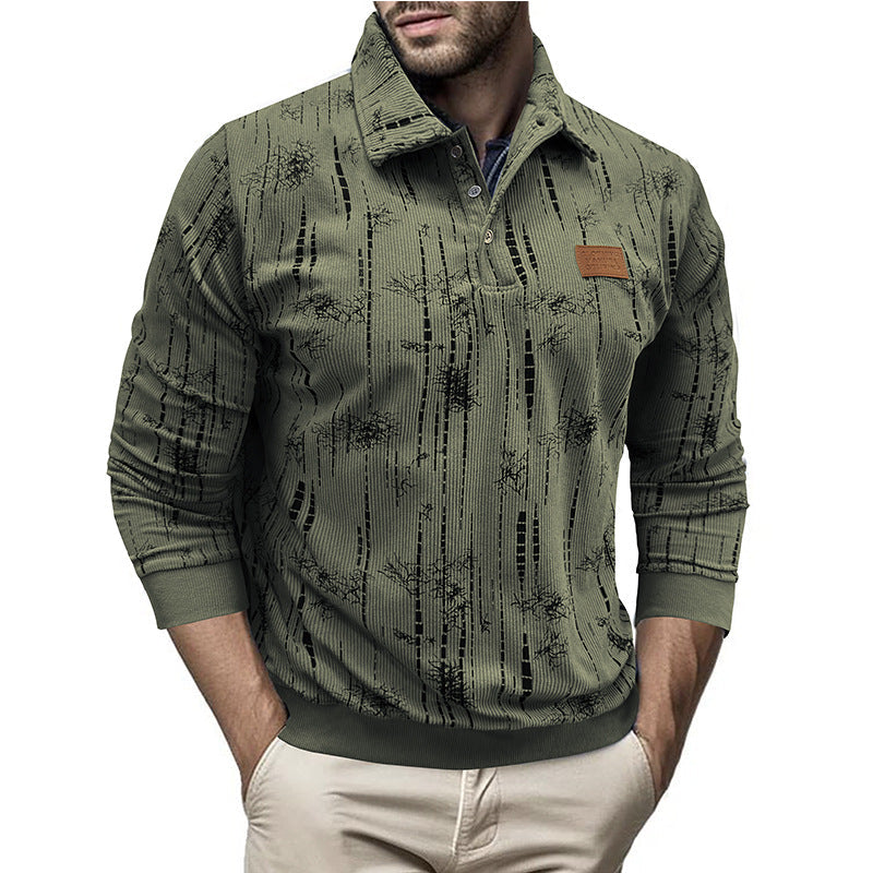 Herren Pullover – Lockerer Schnitt – Strukturiertes Rippstrick – Kragen mit Knopfleiste