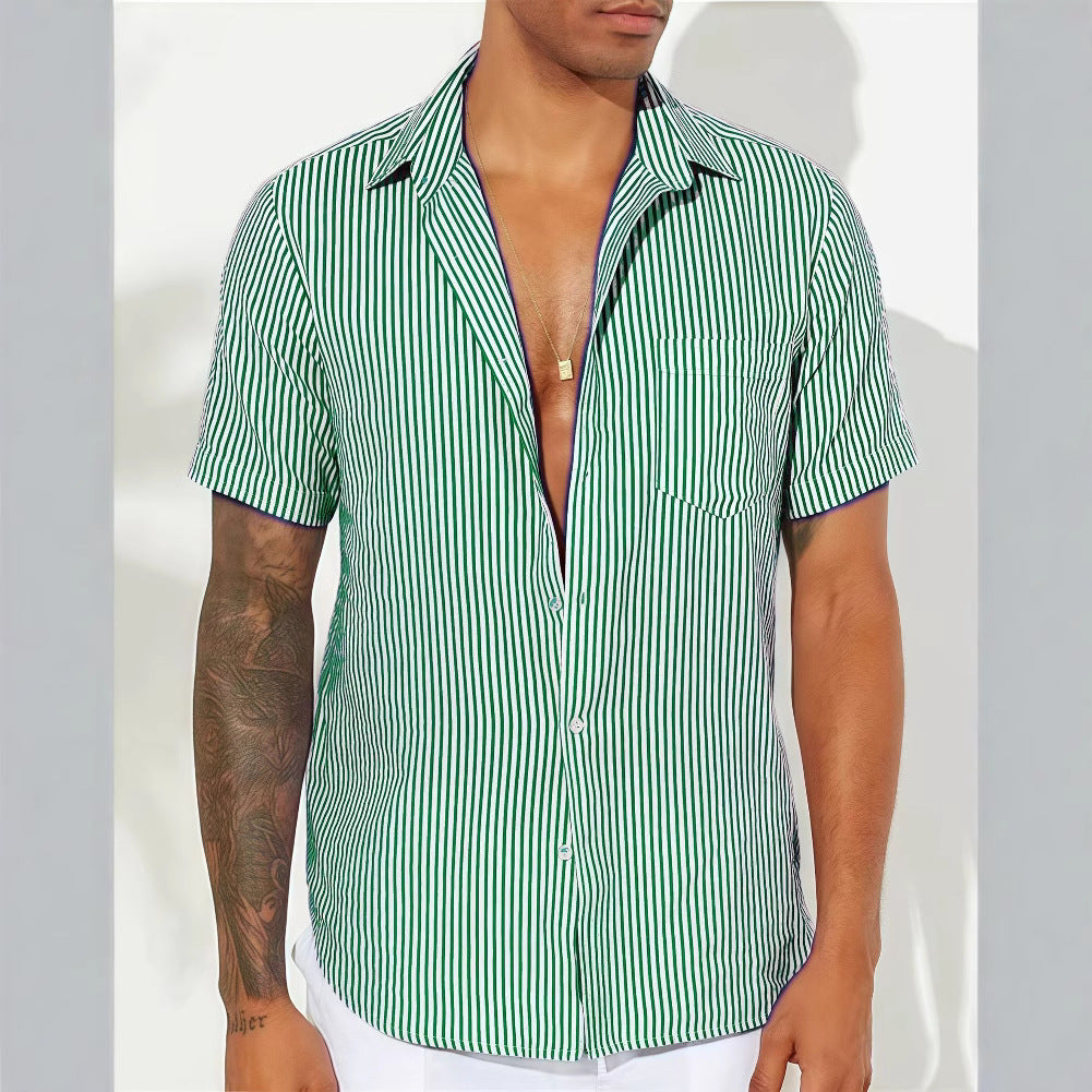 Herren Freizeithemd – Relaxed Fit – Kurzarm – Gestreift – Atmungsaktives Gewebe