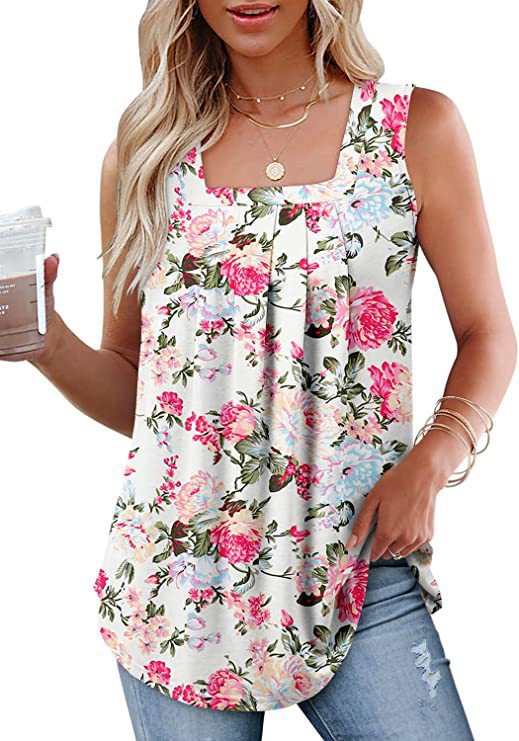 Damen Top ärmellos – Lockere Passform – Atmungsaktives Material – Blumenmuster