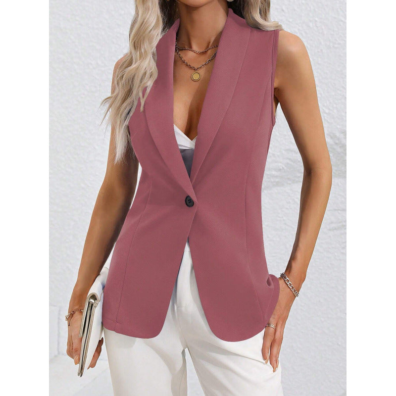 Damen Strickjacke Weste – Taillierter Schnitt – Rundhals – Ein-Knopf-Verschluss