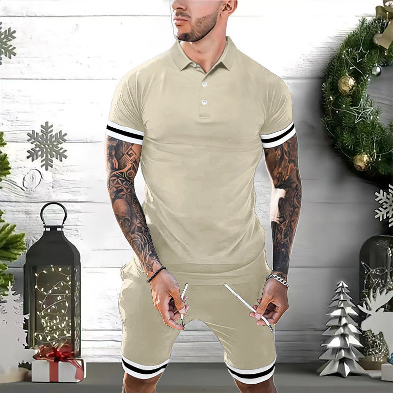 Herren Set – Poloshirt & Shorts – Slim Fit – Atmungsaktiv – Kurzarm – Sportliche Streifen – Elastischer Bund