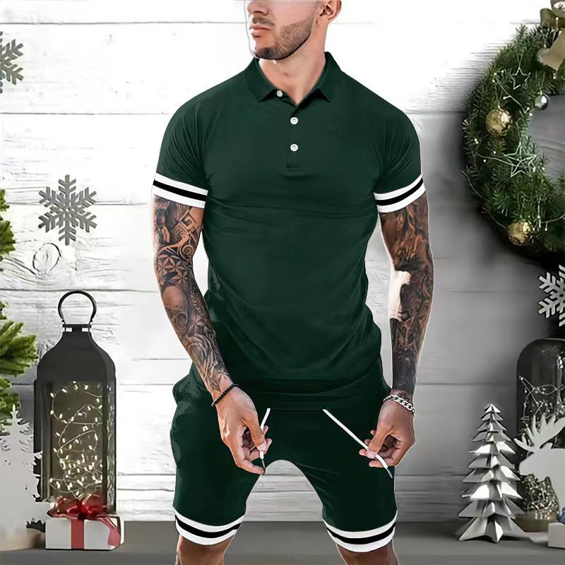 Herren Set – Poloshirt & Shorts – Slim Fit – Atmungsaktiv – Kurzarm – Sportliche Streifen – Elastischer Bund