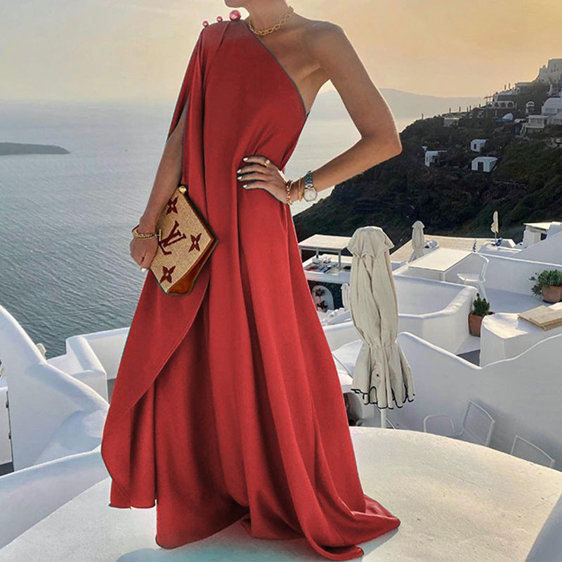 Damen Maxikleid – One-Shoulder – Drapiert – Luftig Eleganter Schnitt