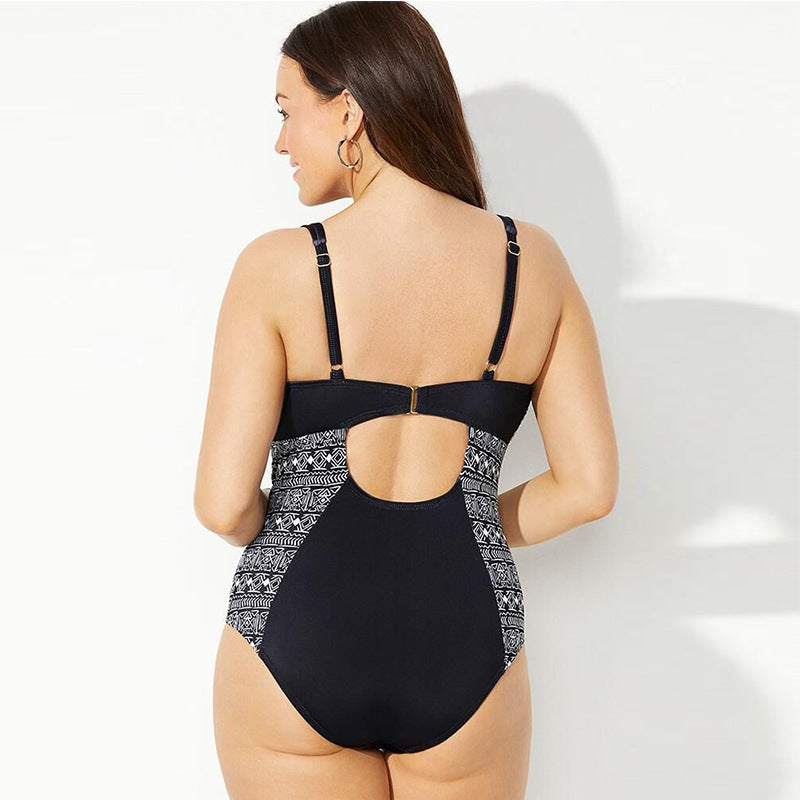 Damen Badeanzug – Stretch Fit – Tiefer Ausschnitt – Trägerdetail – Printmuster