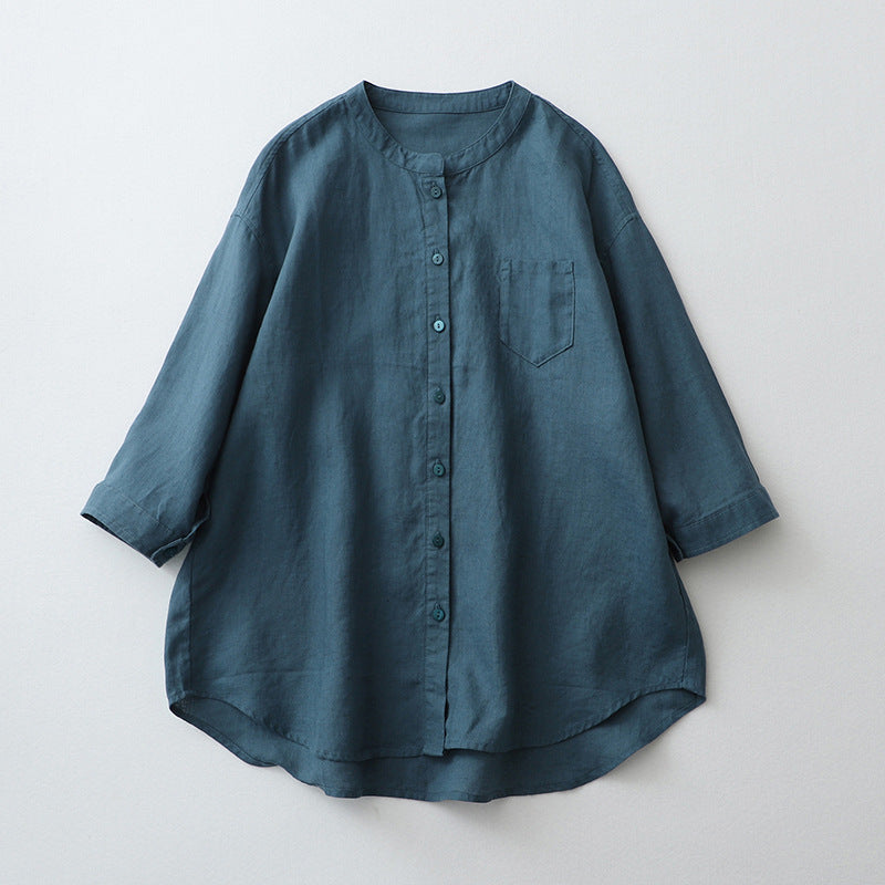 Damen Bluse – Oversized Fit – Natürliche Fasern – 3/4 Ärmel – Button-Down Casual