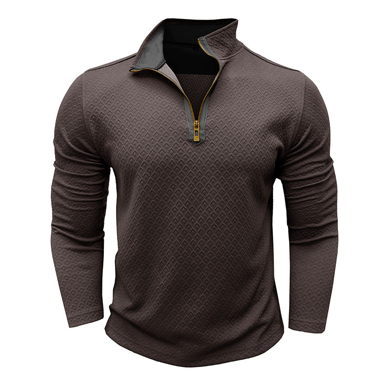Herren Pullover – Regular Fit – Baumwollstrick – Halb-Zip – Rautenstruktur