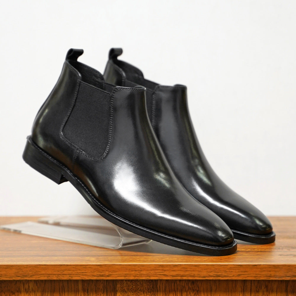Herren Chelsea Boots – Glattes Leder – Knöchelhoch – Elastische Einsätze – Slip-On