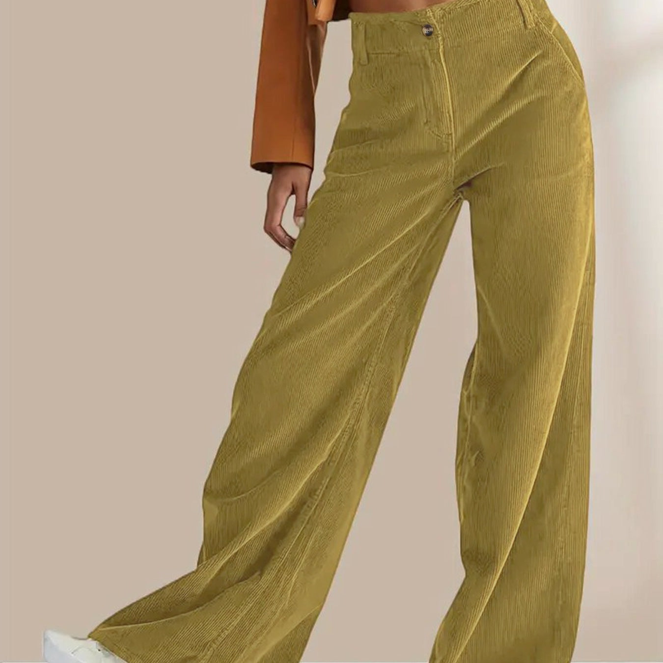 Damen Cordhosen – Gerade Passform – Hohe Taille – Voll Länge – Bequemer Schnitt
