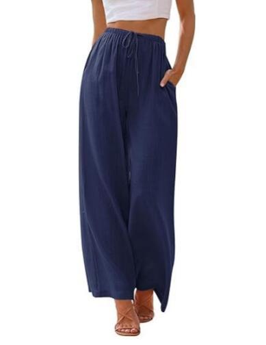 Damen Weite Hose – Linnenmix – Lockerer Schnitt – Kordelzug – Seitentaschen